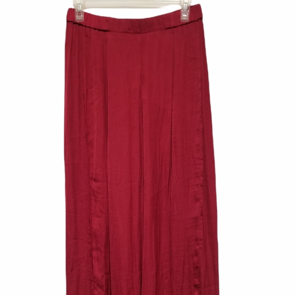 Bershka Burgundy Red Side Slits Wide Leg Pants - Picture 2 of 11